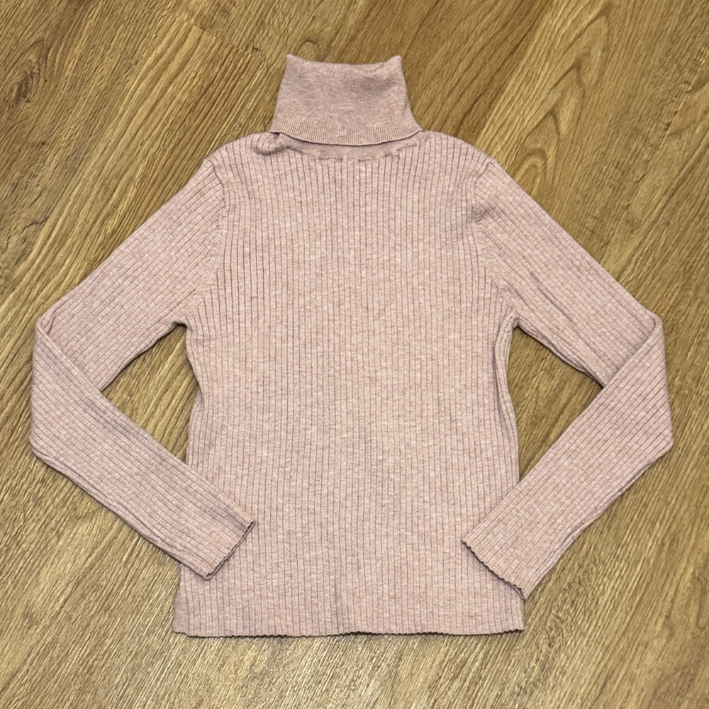 Zara Girls Size 13-14 Light Pink Ribbed Turtle Neck Stretchy Sweater